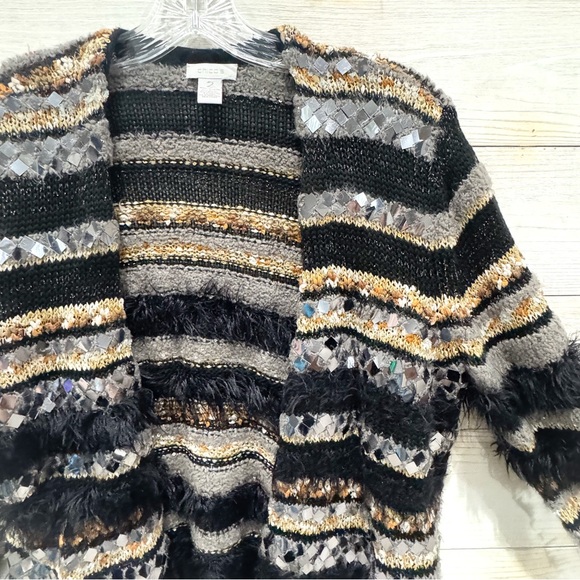 Chicos fuzzy/ elbellished open cardigan sweater - Picture 3 of 6
